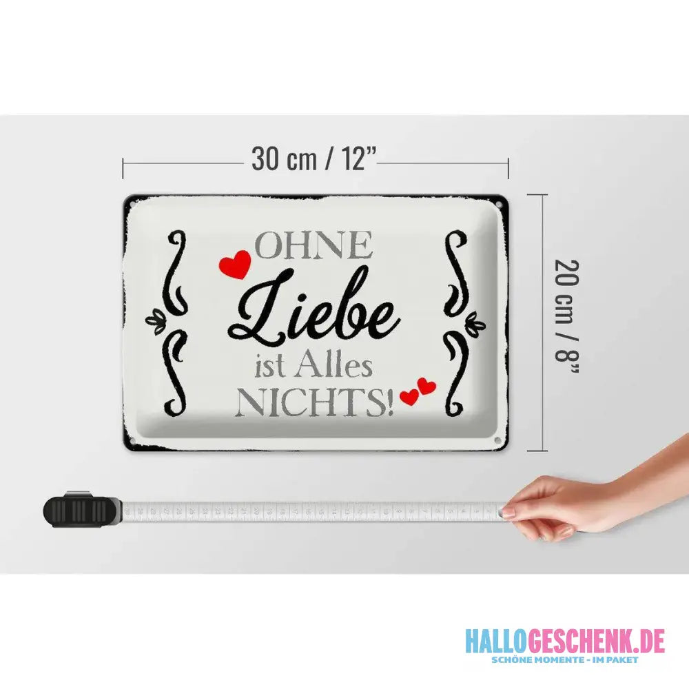 Blechschild Spruch 30x20cm Ohne Liebe ist Alles nichts Herz