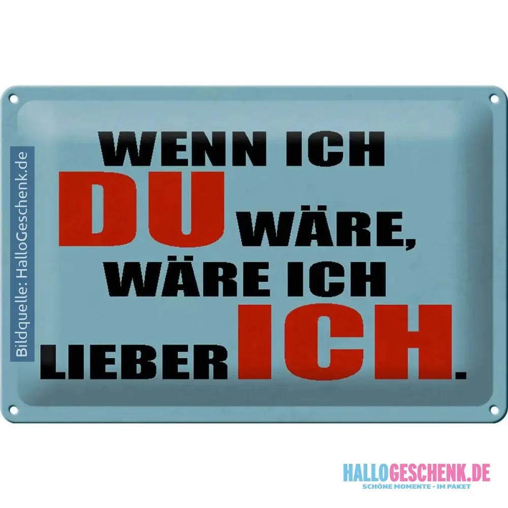 Blechschild Spruch 30x20cm wenn ich du wäre lieber ich