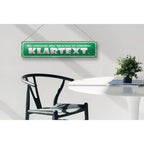 Gruener blechschild dekoschild 46x10 cm mit klartext spruch und deutscher phrase haengend an ketten