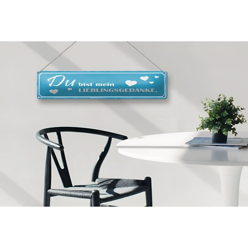 Blechschild spruch 46x10 cm türkis mit weißem kalligraphie text und kleinen herzen als wanddeko