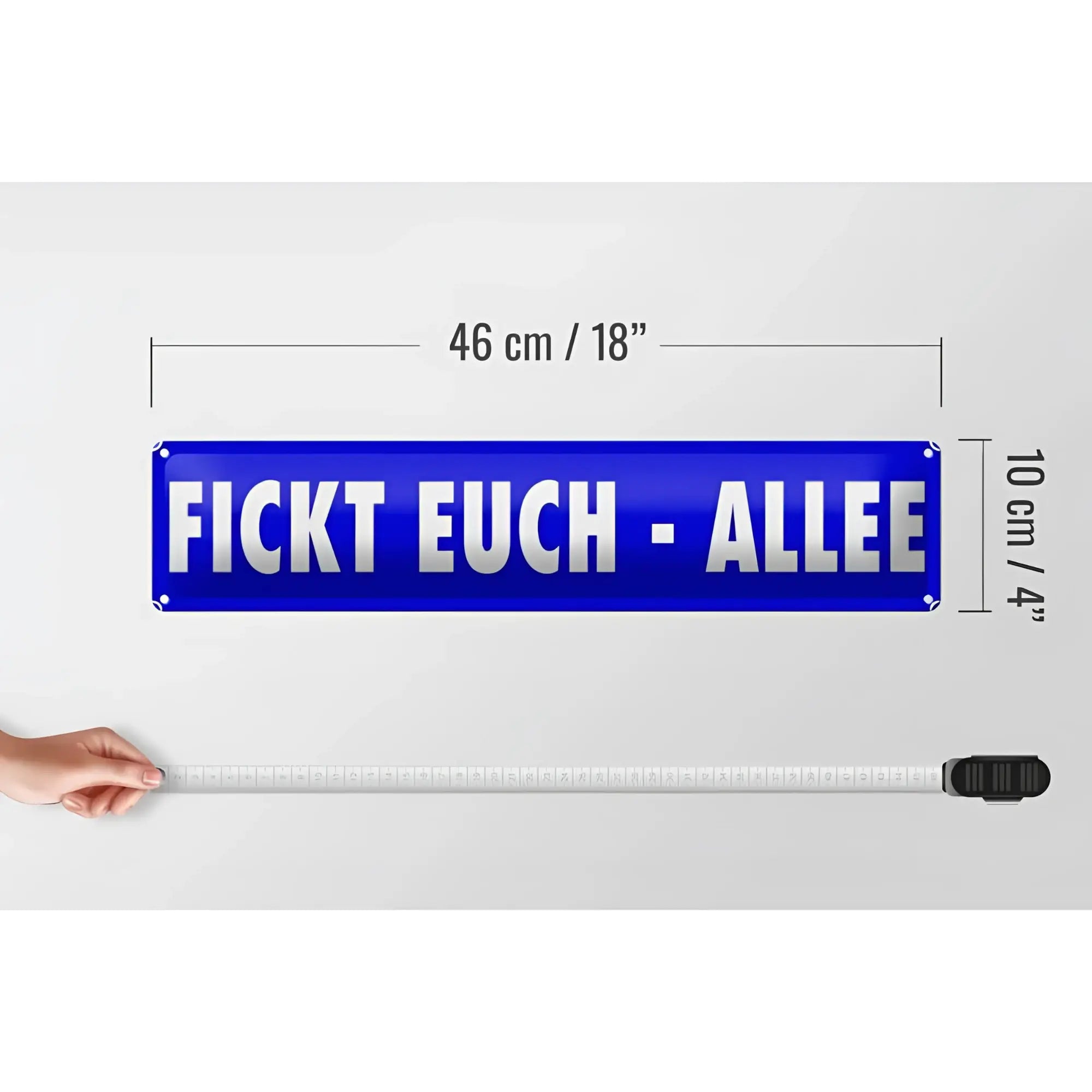 Blaues blechschild 46x10cm mit weißem text fickt euch allee lustiges geschenk und deko fürs zuhause