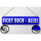 Blaues rechteckiges blechschild mit weißer schrift und metallischem finish zum aufhängen als lustiges dekorationsgeschenk