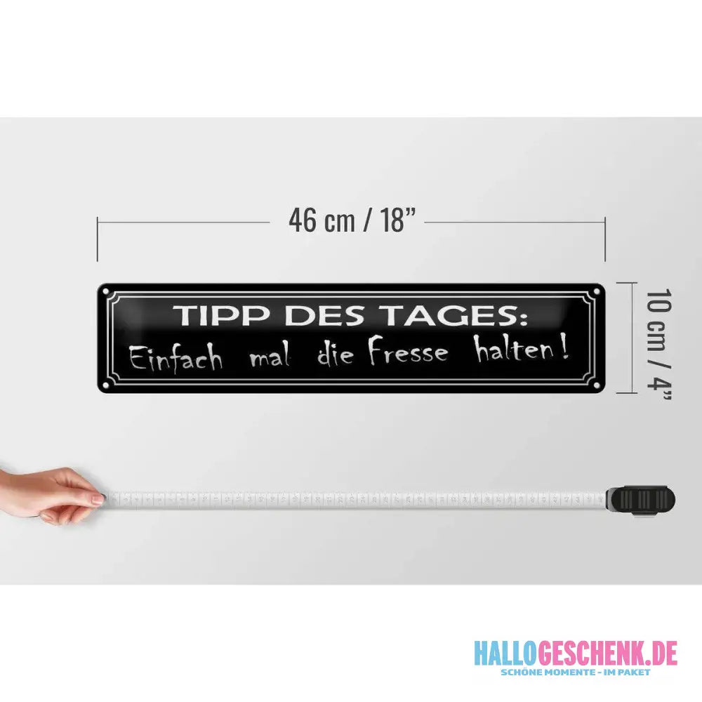 Blechschild Spruch 46x10cm Tipp des Tages die Fresse halten Deko Schild