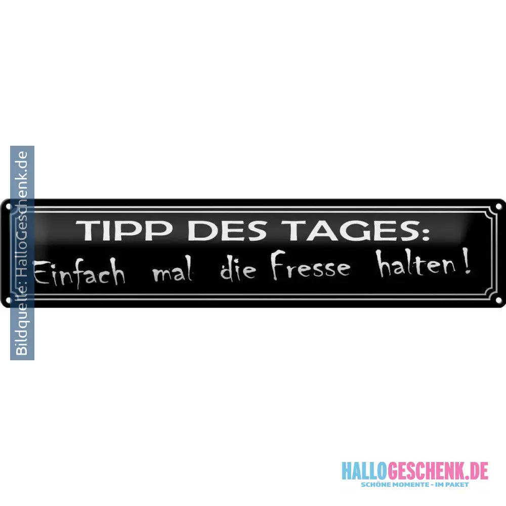 Blechschild Spruch 46x10cm Tipp des Tages die Fresse halten Deko Schild