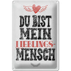 Rechteckiges blechschild mit distressed weißer oberfläche und schwarzer kreidebeschriftung du bist mein lieblingsmensch