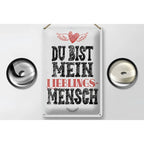 Weißes blechschild mit schwarz-rotem text du bist mein lieblingsmensch und herz mit flügeln 20x30cm