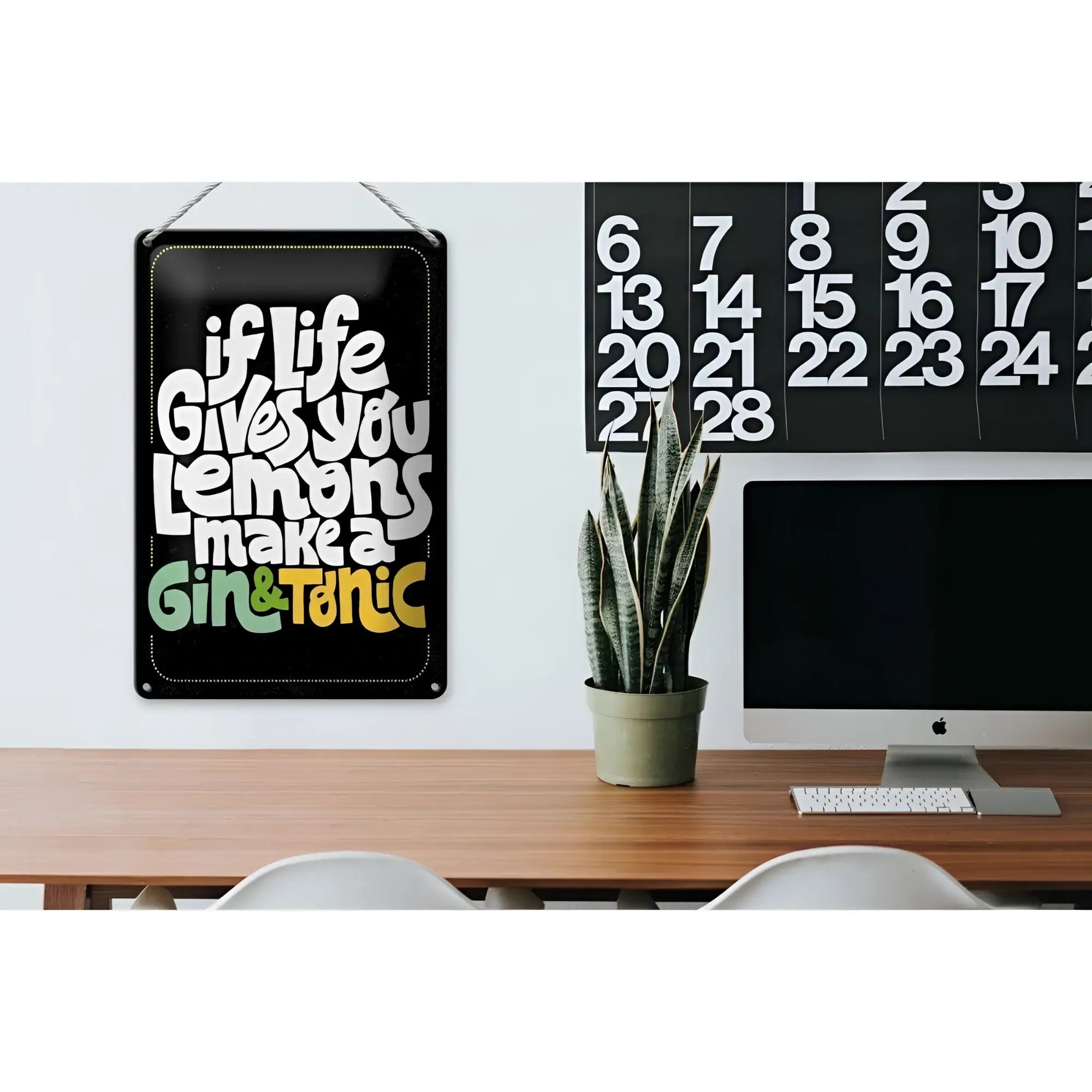 Schwarz rechteckiges blechschild mit weißem, grünem und gelbem spruch if life gives you lemons make gin&tonic 20x30cm