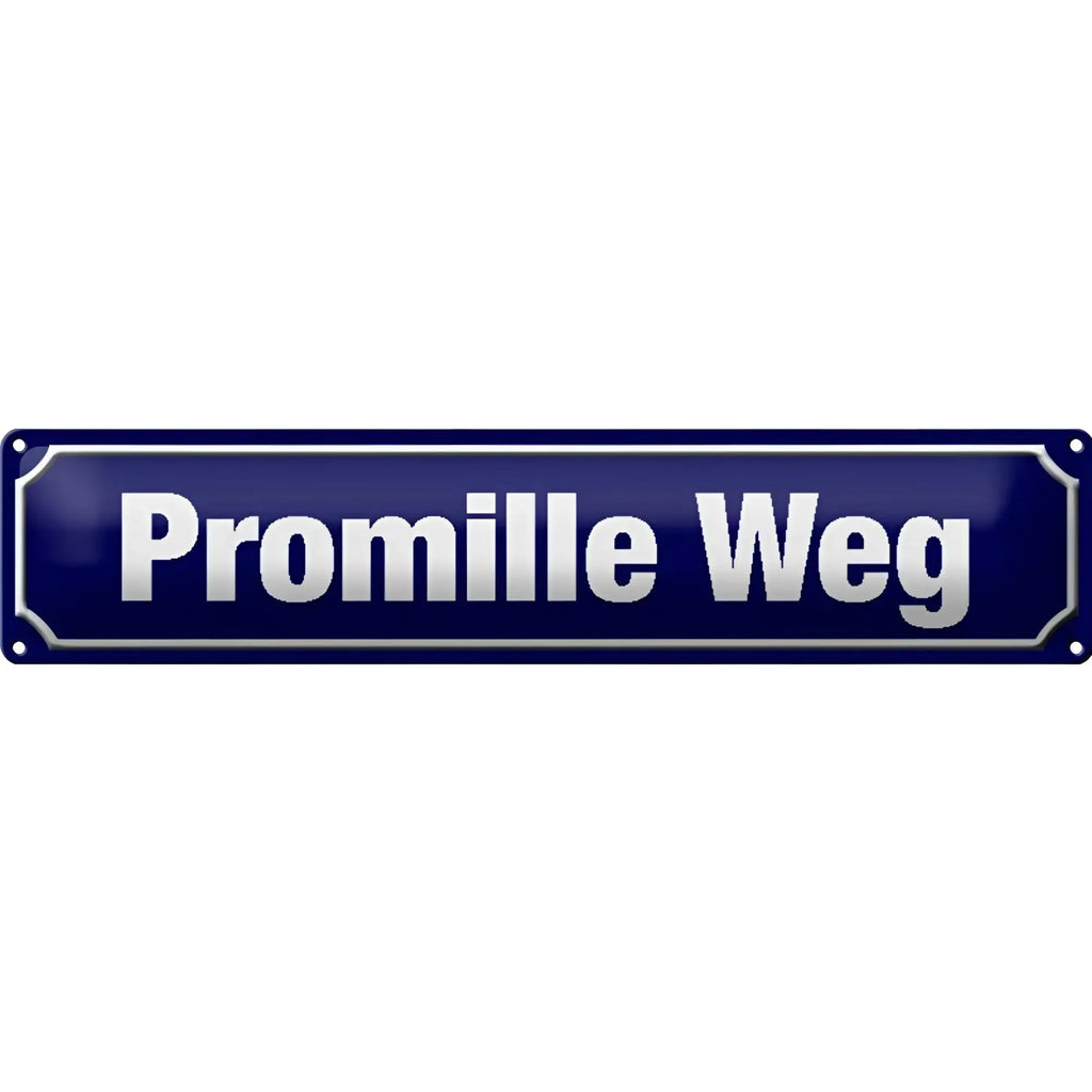 Deep blue enamel blechschild straßenschild 46x10 cm promille weg with silver lettering metal decoration sign