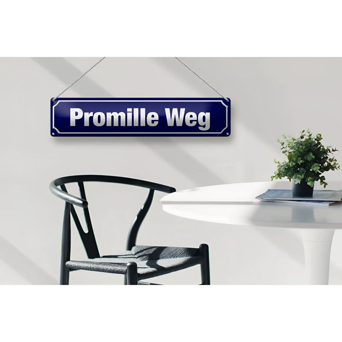 Blaues blechschild straßenschild metall 46x10 cm mit weißer schrift promille weg zum aufhängen