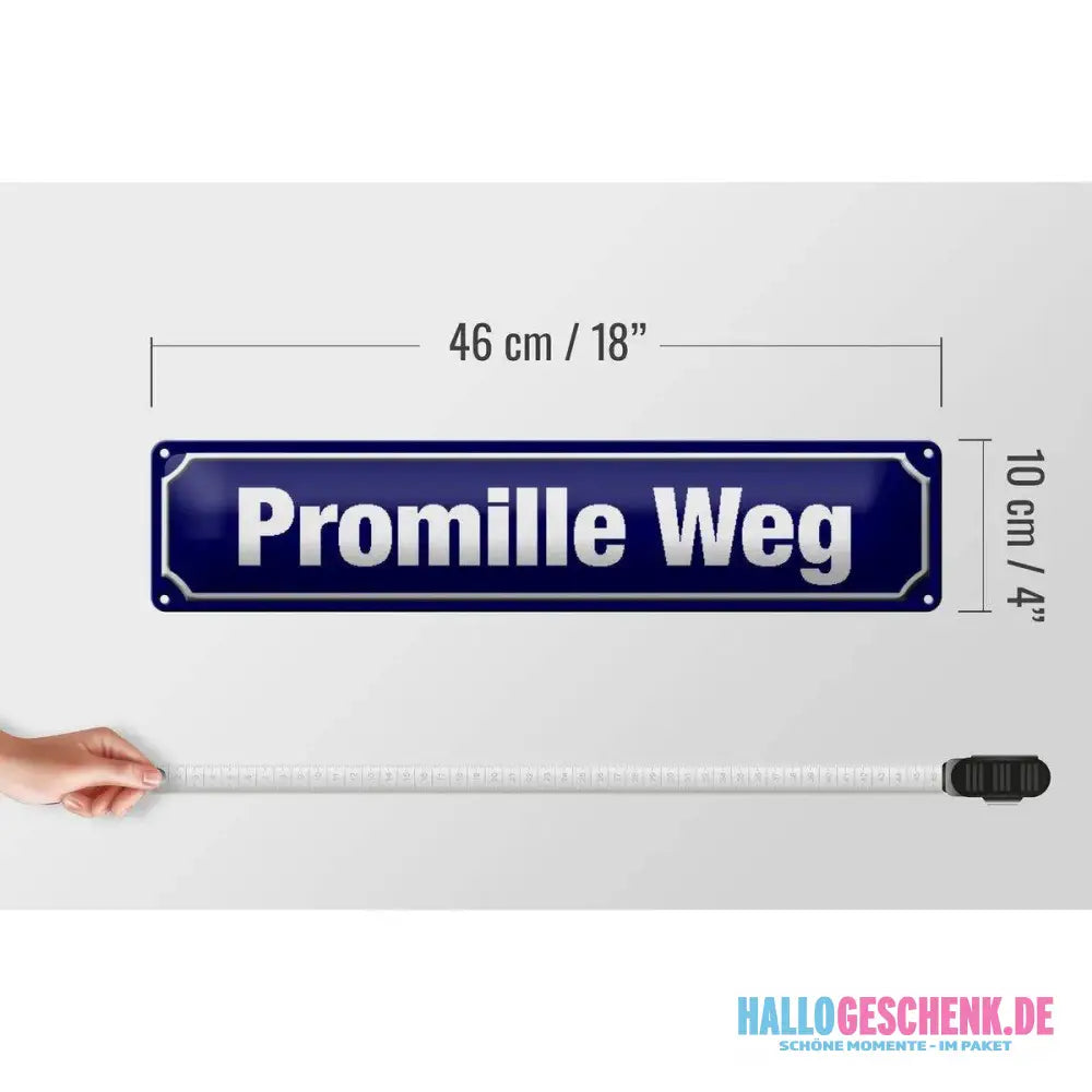 Blechschild Straßenschild 46x10 cm Promille Weg Metall Deko Schild