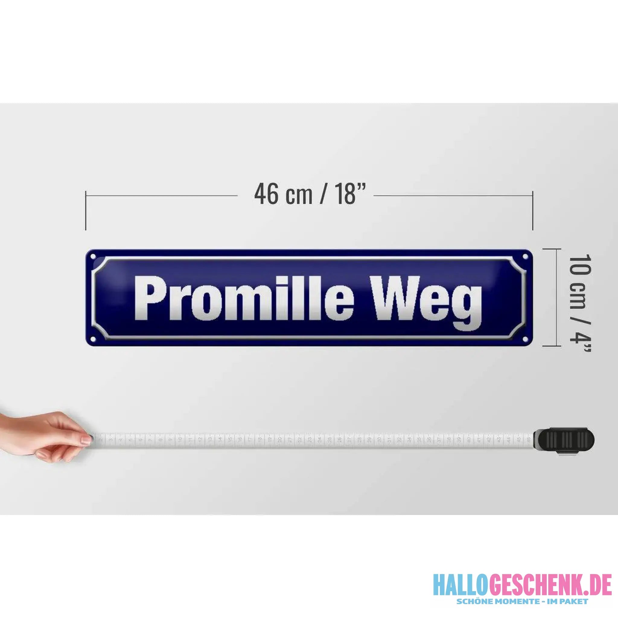 Blechschild Straßenschild 46x10 cm Promille Weg Metall Deko Schild