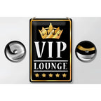 Blechschild vip lounge 20x30cm mit schwarzem und goldenem design goldener krone und metallrahmen