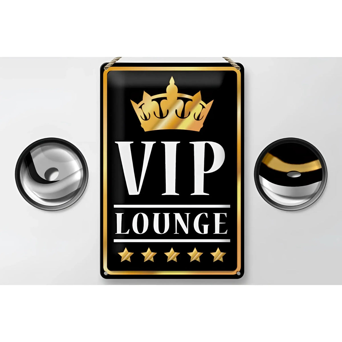 Blechschild vip lounge 20x30cm mit schwarzem und goldenem design goldener krone und metallrahmen