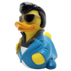 Gelbe Quietscheente mit schwarz molded hair sunglasses und blau jacket mit weiß trim from CelebriDucks