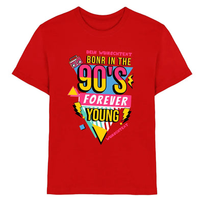 Leuchtendes rotes kurzarmshirt mit auffälligem retro 90er jahre grafikdesign neon gelb und pink aus der statement-collection