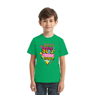 Grünes kurzarmshirt mit lebendigem 90er jahre retro grafikdesign aus der born in 90s statement-collection