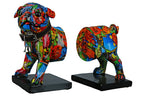 Bunte mehrfarbige kunstharz buchstützen bulldogge street art 2 mit floralen und abstrakten mustern von gilde