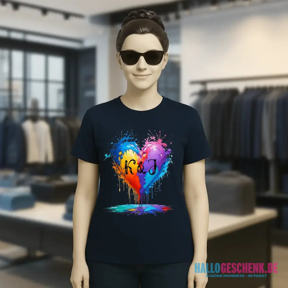 Buntes Herz Splash • Ladies Premium T-Shirt XS-2XL aus Bio-Baumwolle für Damen • Exklusivdesign • personalisiert