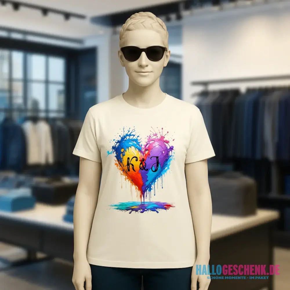 Buntes Herz Splash • Ladies Premium T-Shirt XS-2XL aus Bio-Baumwolle für Damen • Exklusivdesign • personalisiert