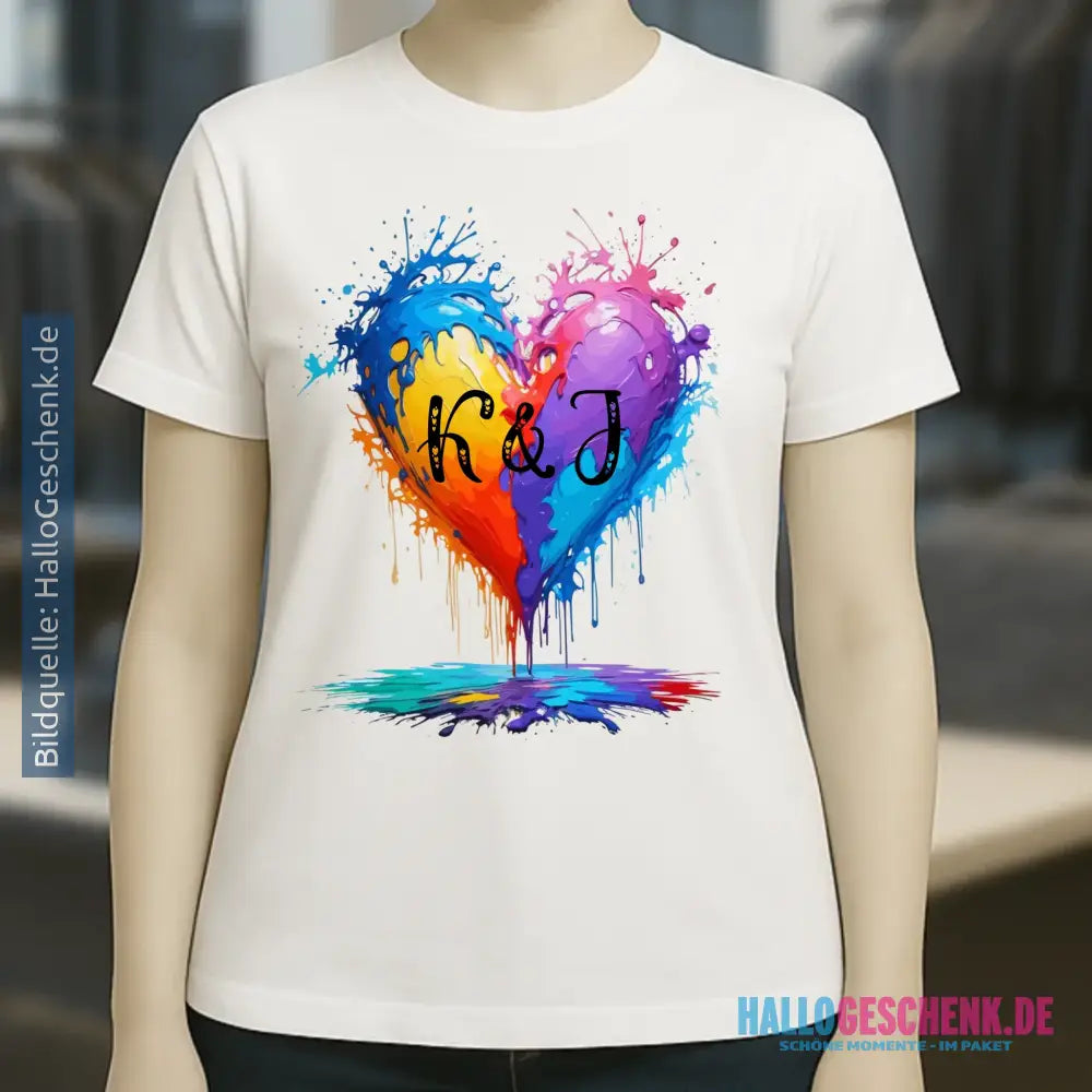 Buntes Herz Splash • Ladies Premium T-Shirt XS-2XL aus Bio-Baumwolle für Damen • Exklusivdesign • personalisiert
