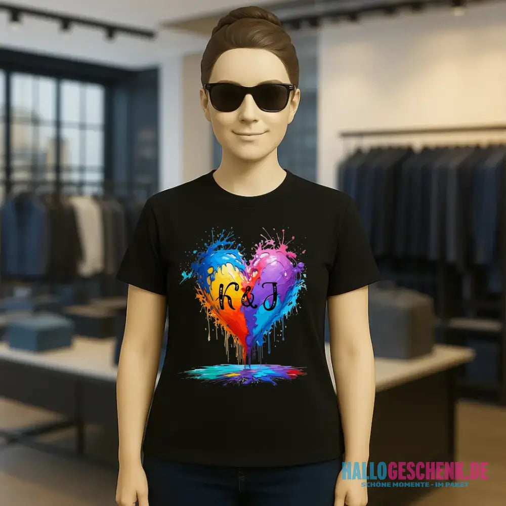 Buntes Herz Splash • Ladies Premium T-Shirt XS-2XL aus Bio-Baumwolle für Damen • Exklusivdesign • personalisiert
