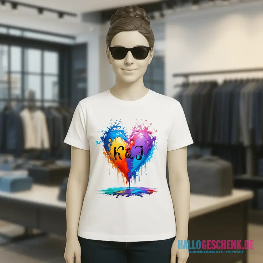 Buntes Herz Splash • Ladies Premium T-Shirt XS-2XL aus Bio-Baumwolle für Damen • Exklusivdesign • personalisiert