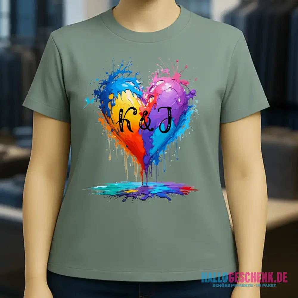 Buntes Herz Splash • Ladies Premium T-Shirt XS-2XL aus Bio-Baumwolle für Damen • Exklusivdesign • personalisiert