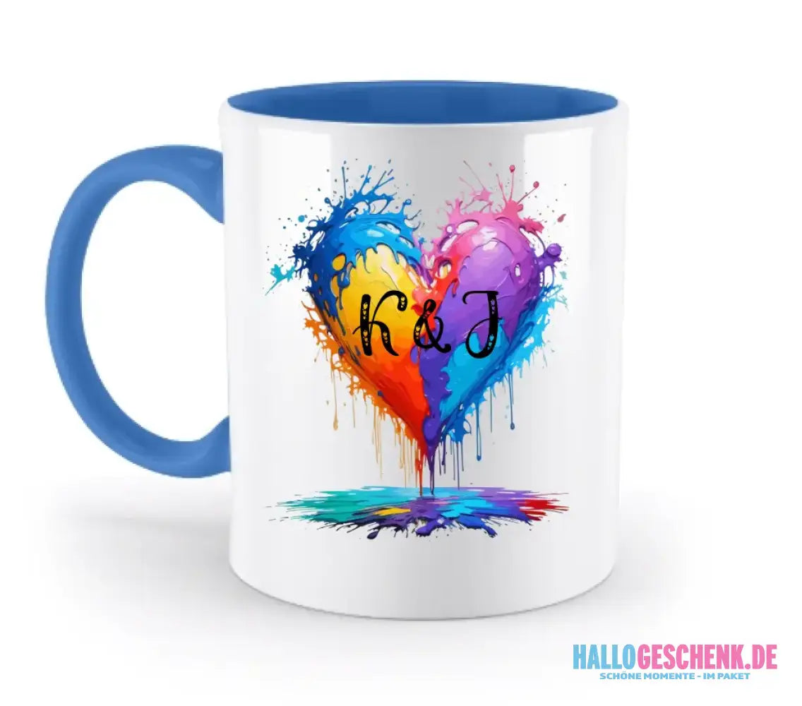 Buntes Herz Splash • zweifarbige Tasse • Exklusivdesign • personalisiert