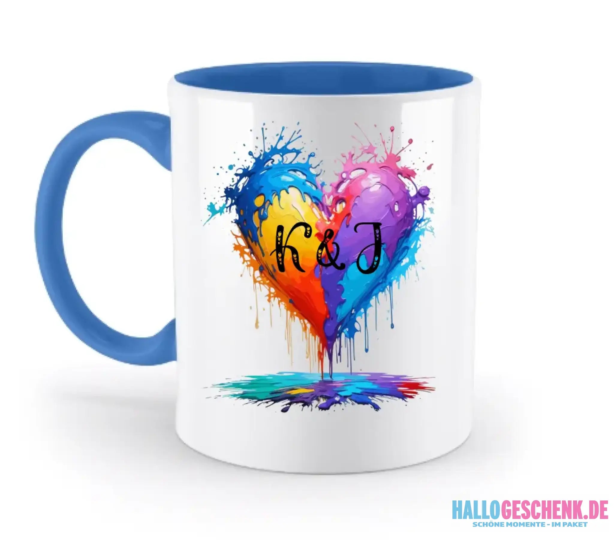 Buntes Herz Splash • zweifarbige Tasse • Exklusivdesign • personalisiert