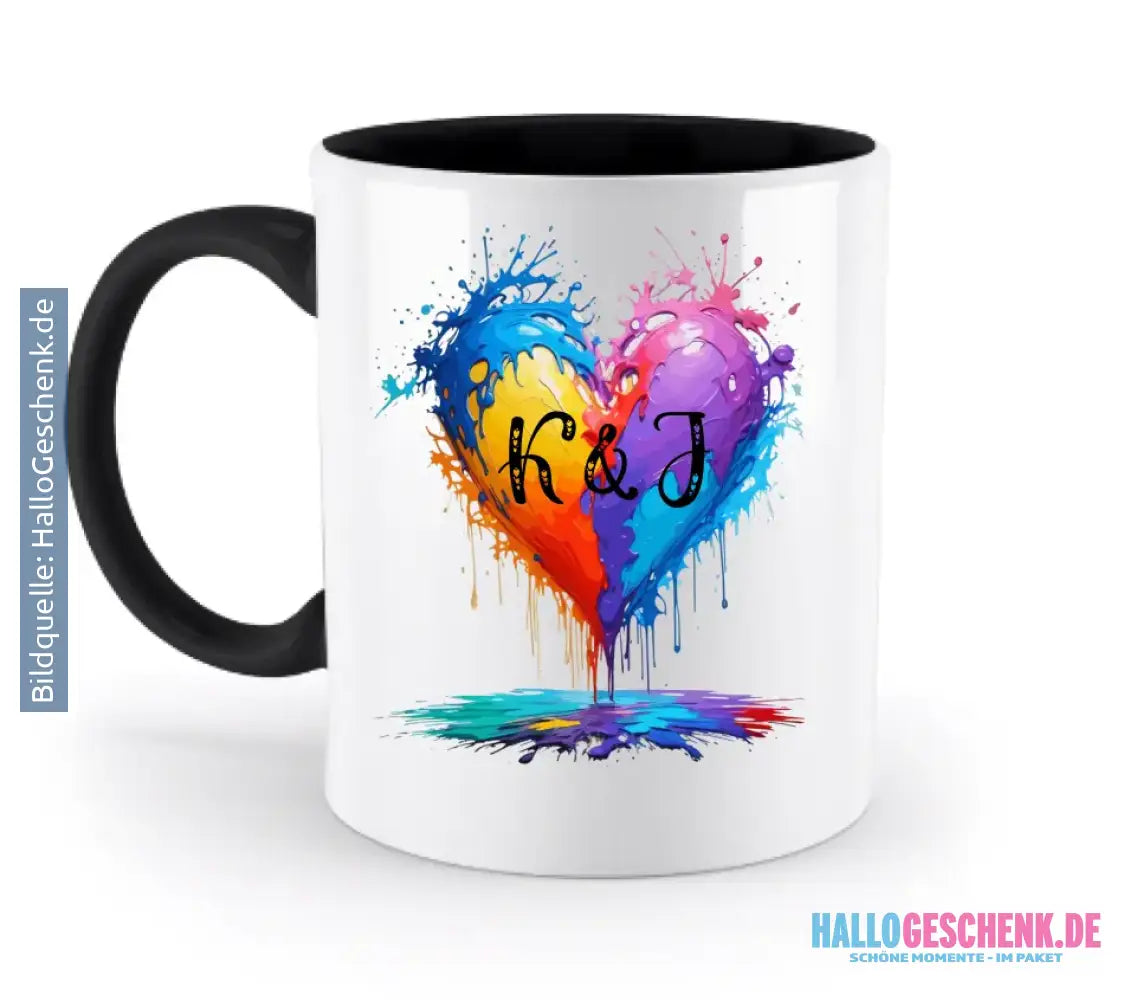 Buntes Herz Splash • zweifarbige Tasse • Exklusivdesign • personalisiert