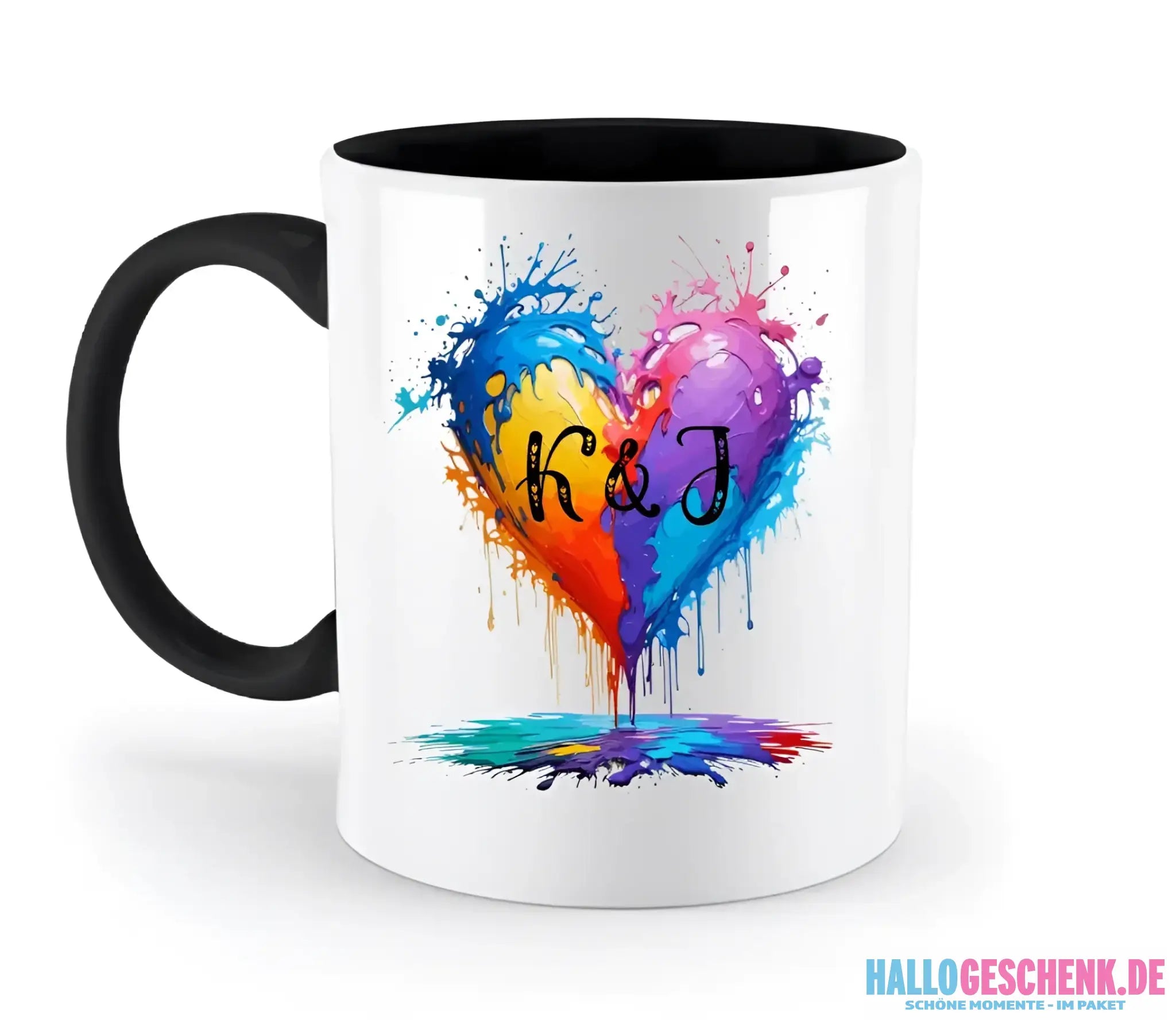 Buntes Herz Splash • zweifarbige Tasse • Exklusivdesign • personalisiert