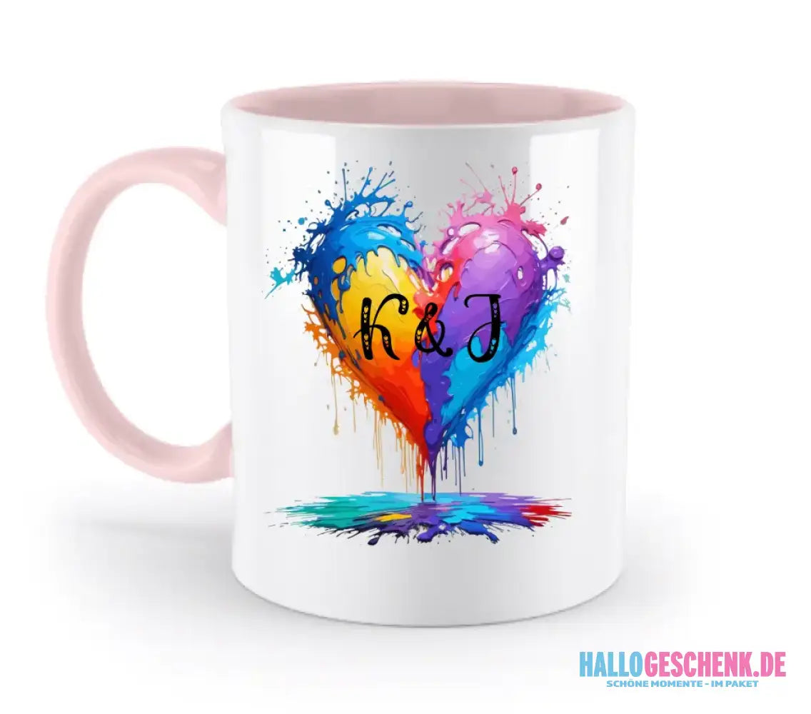 Buntes Herz Splash • zweifarbige Tasse • Exklusivdesign • personalisiert