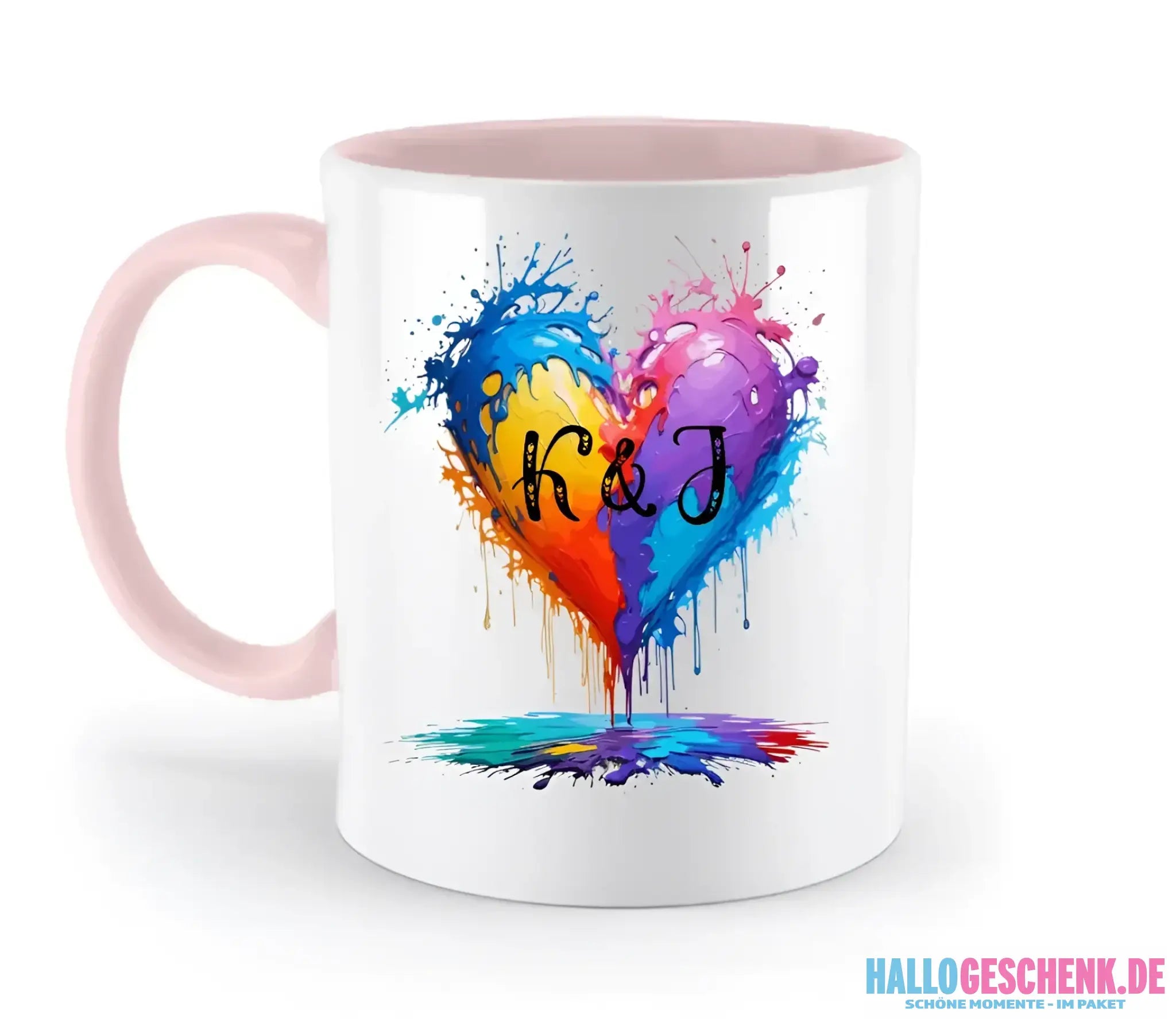 Buntes Herz Splash • zweifarbige Tasse • Exklusivdesign • personalisiert