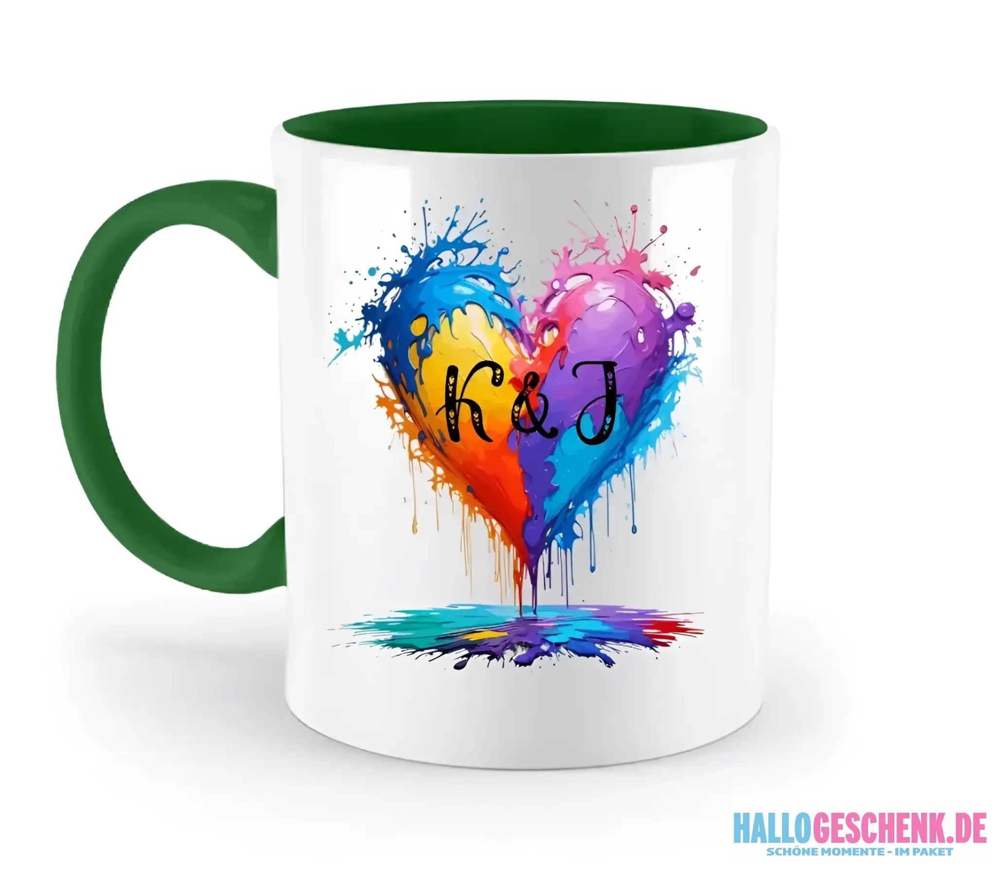 Buntes Herz Splash • zweifarbige Tasse • Exklusivdesign • personalisiert