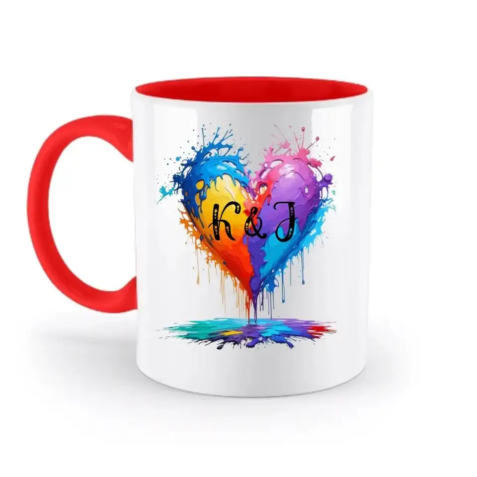 Buntes Herz Splash • zweifarbige Tasse • Exklusivdesign • personalisiert