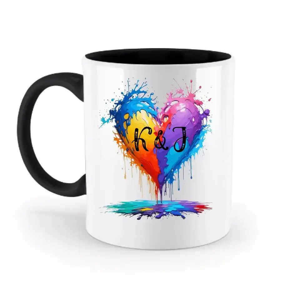 Buntes Herz Splash • zweifarbige Tasse • Exklusivdesign • personalisiert