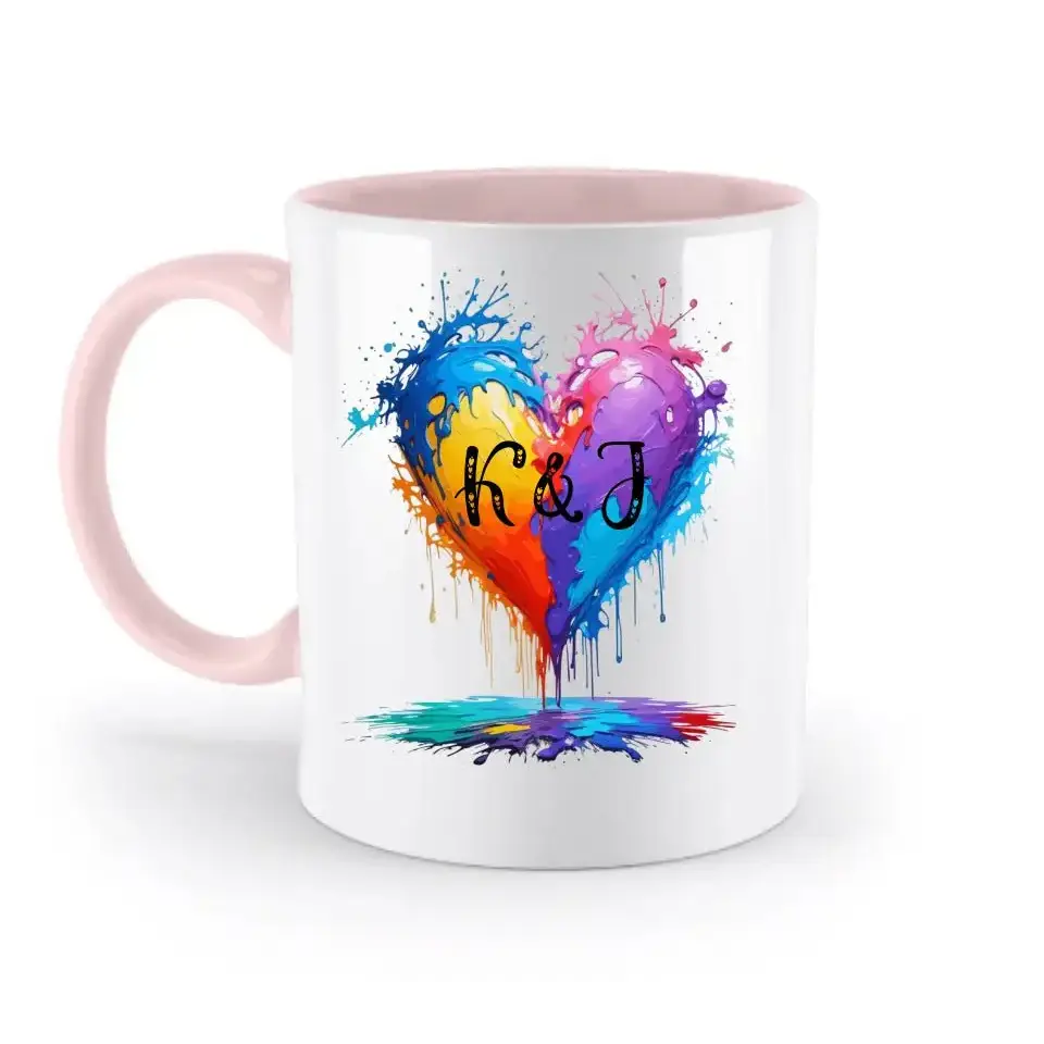 Buntes Herz Splash • zweifarbige Tasse • Exklusivdesign • personalisiert