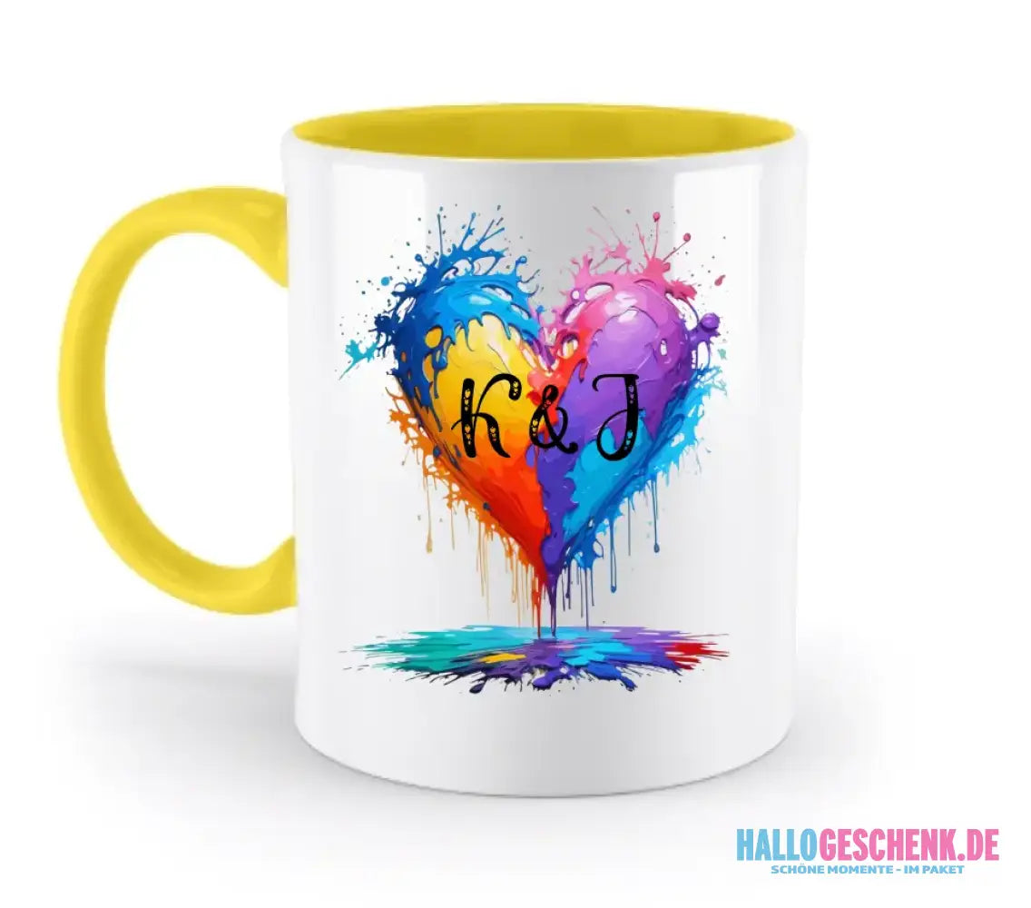 Buntes Herz Splash • zweifarbige Tasse • Exklusivdesign • personalisiert