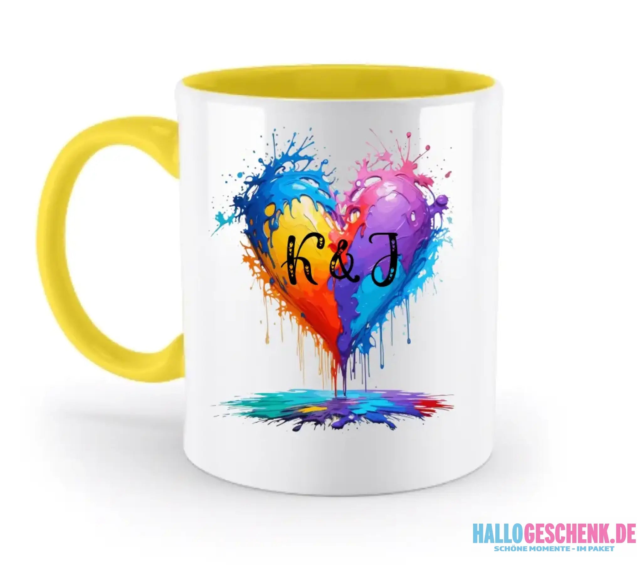 Buntes Herz Splash • zweifarbige Tasse • Exklusivdesign • personalisiert