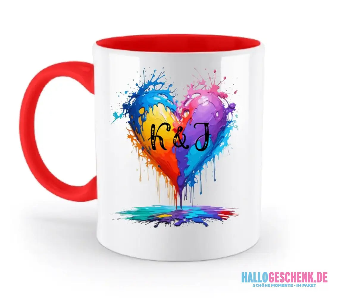 Buntes Herz Splash • zweifarbige Tasse • Exklusivdesign • personalisiert