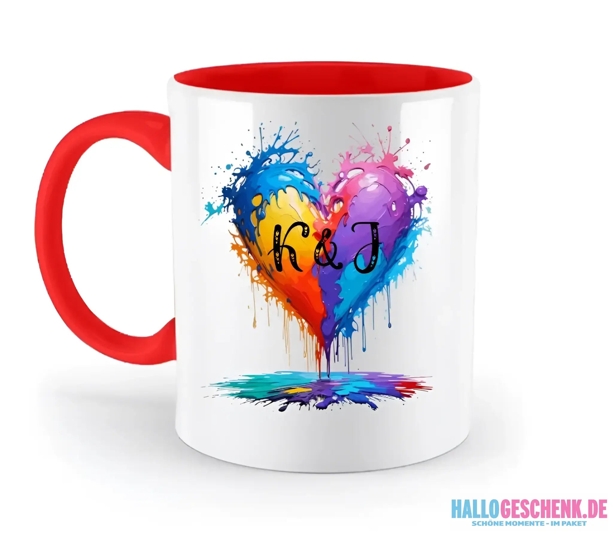 Buntes Herz Splash • zweifarbige Tasse • Exklusivdesign • personalisiert