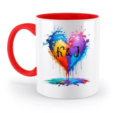 Buntes Herz Splash • zweifarbige Tasse • Exklusivdesign • personalisiert - HalloGeschenk.de