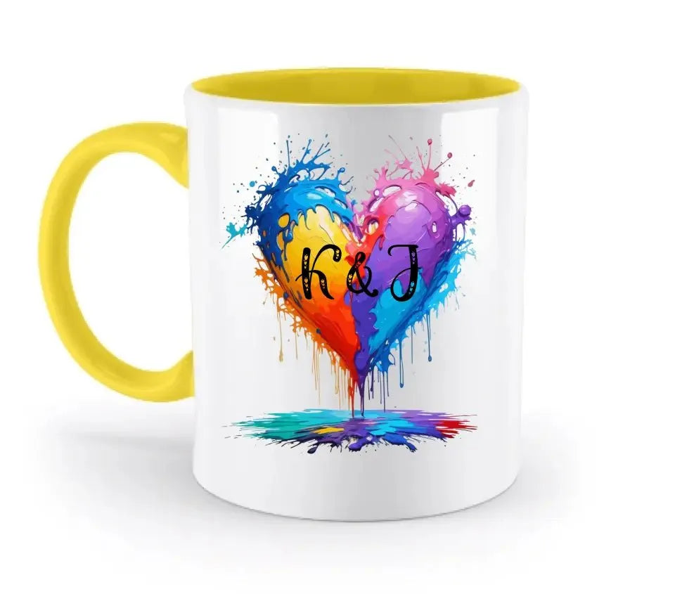 Buntes Herz Splash • zweifarbige Tasse • Exklusivdesign • personalisiert - HalloGeschenk.de