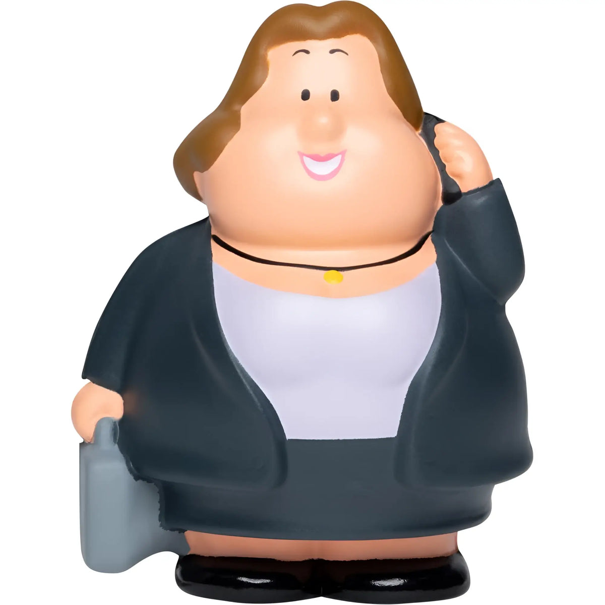 Busy berta anti stress figur quetschfigur frau mit braunen haaren telefon briefcase blazer schwarz weiß