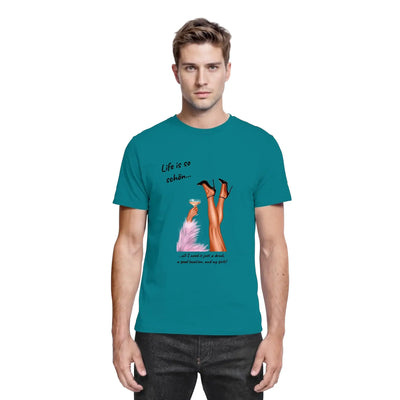 Petrolfarben Baumwoll-T-Shirt mit grafik von beinen in high heels und martiniglas aus der party-beine statement-collection