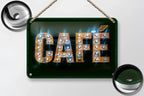 Vintage grünes metallschild café mit kupferfarbenen leuchtbuchstaben und eingebauten glühbirnen 20x30cm