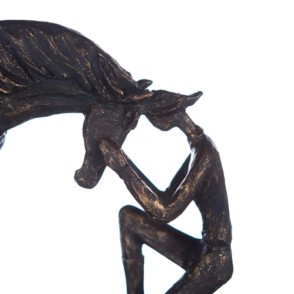 Bronze farbene kunstharz skulptur von gildes pferd comprehension mit figur im nachdenklichen pose 19 cm hoch