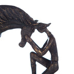 Bronze farbene kunstharz skulptur von gildes pferd comprehension mit figur im nachdenklichen pose 19 cm hoch