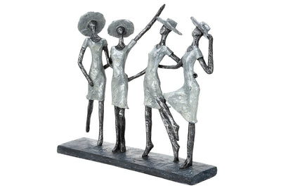 Silberfarbene abstrakte Casablanca Skulptur mit vier stilisierten Frauen aus mehrfarbigem kunstharz auf dunklem Sockel