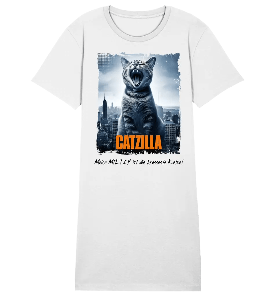 Catzilla • Katze • Ladies Premium T-Shirt Kleid aus Bio - Baumwolle S - 2XL • Exklusivdesign • personalisiert von HalloGeschenk.de